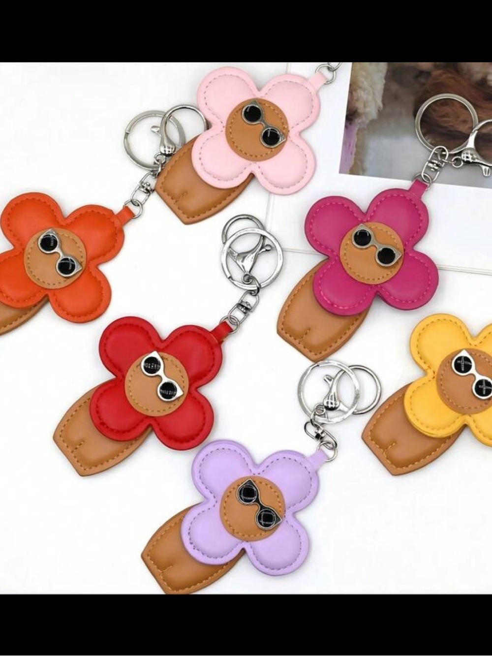 Cute Flower with Sunglasses Keychain - bag charm Multiple Colors you choose one